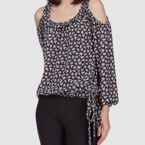 MICHAEL Michael Kors Floral long sleeve cold shoulder top with tie